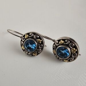 Sterling Silver Blue Topaz Earrings With 18k Yellow Gold Accents
